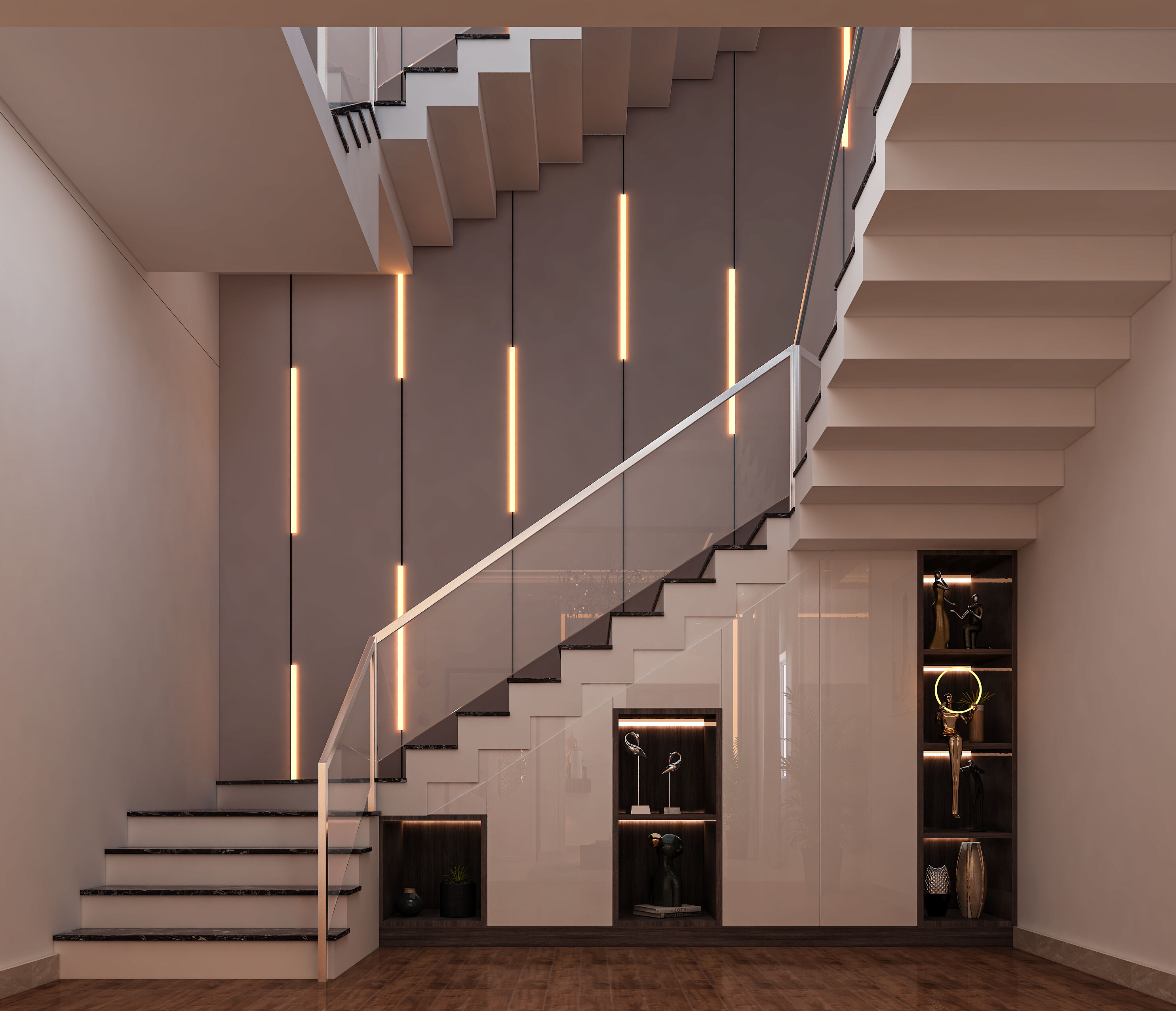 Contemporary Staircase with Storage