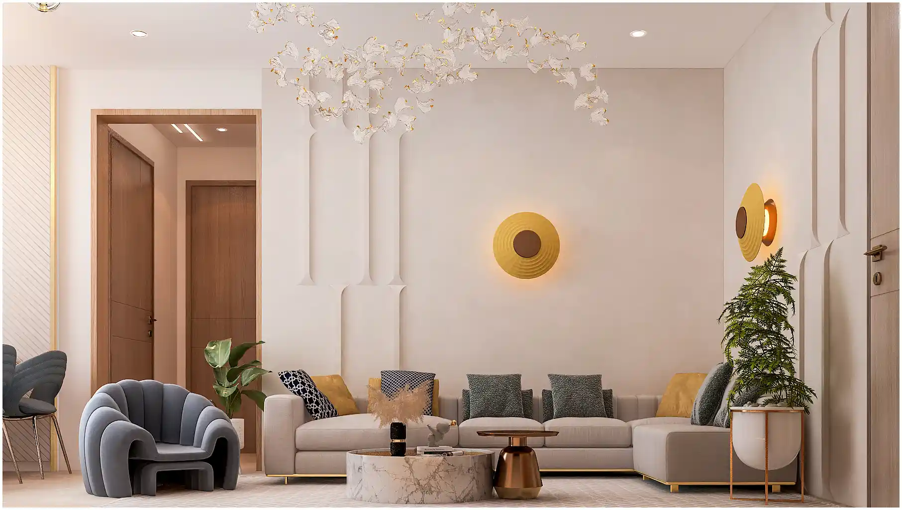 Sobha Dream Garden - Elegant Living Room with Gold Accents