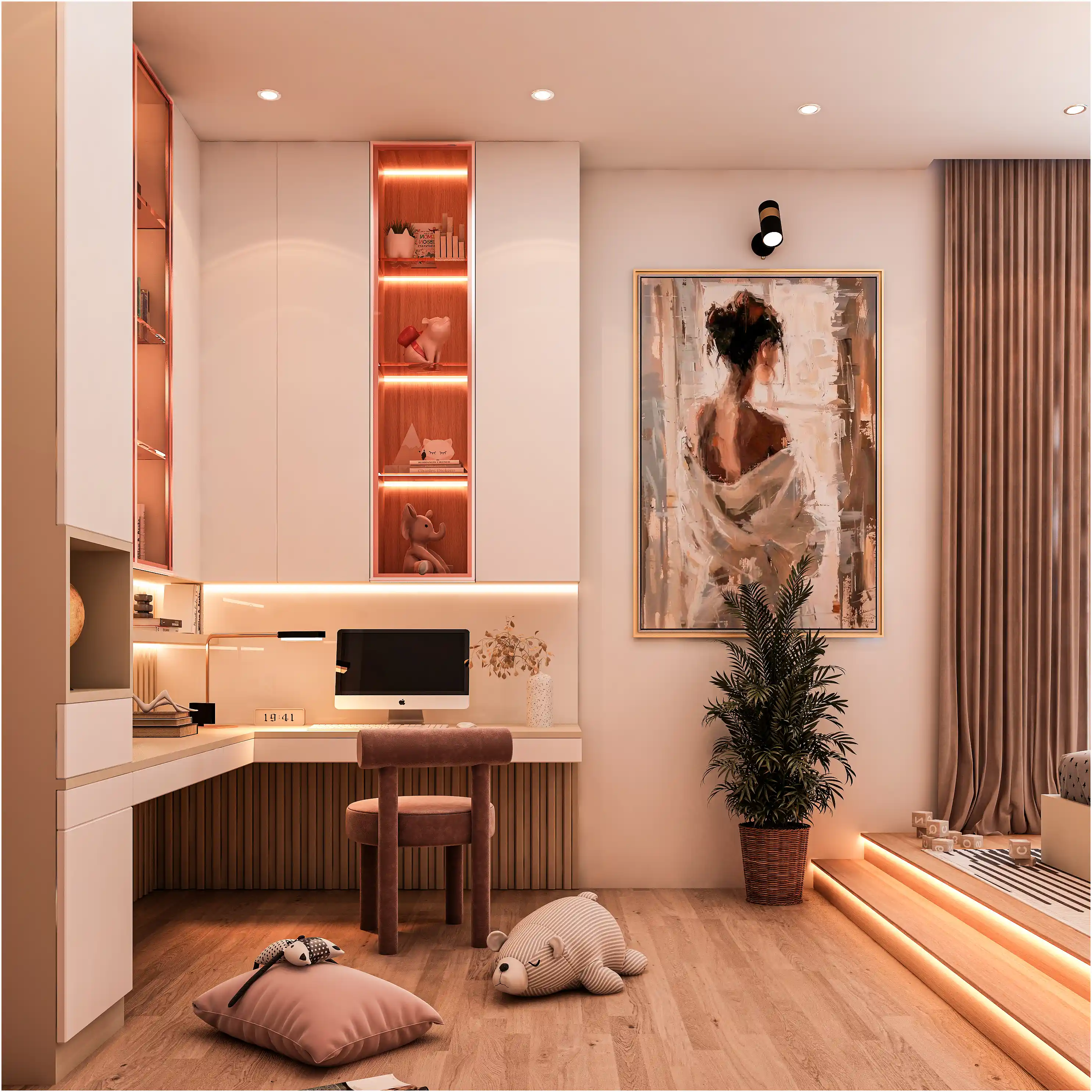 Children's Bedroom Study Area with Coral Lighting