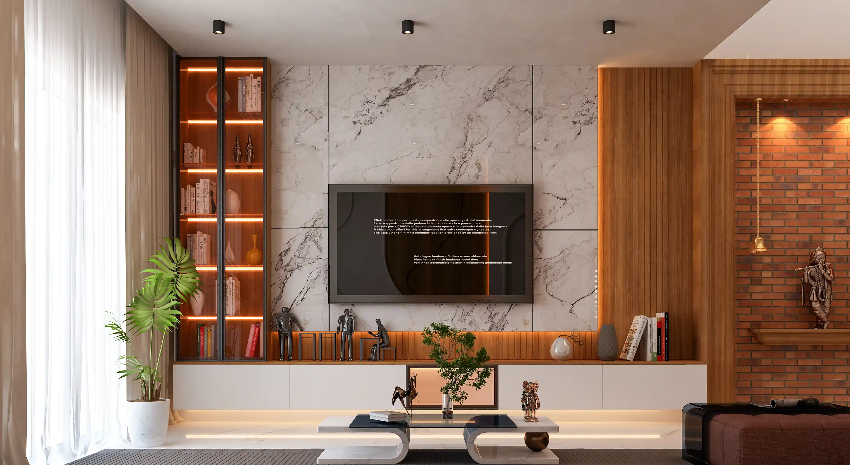 Luxury Living Room with Marble TV Wall
