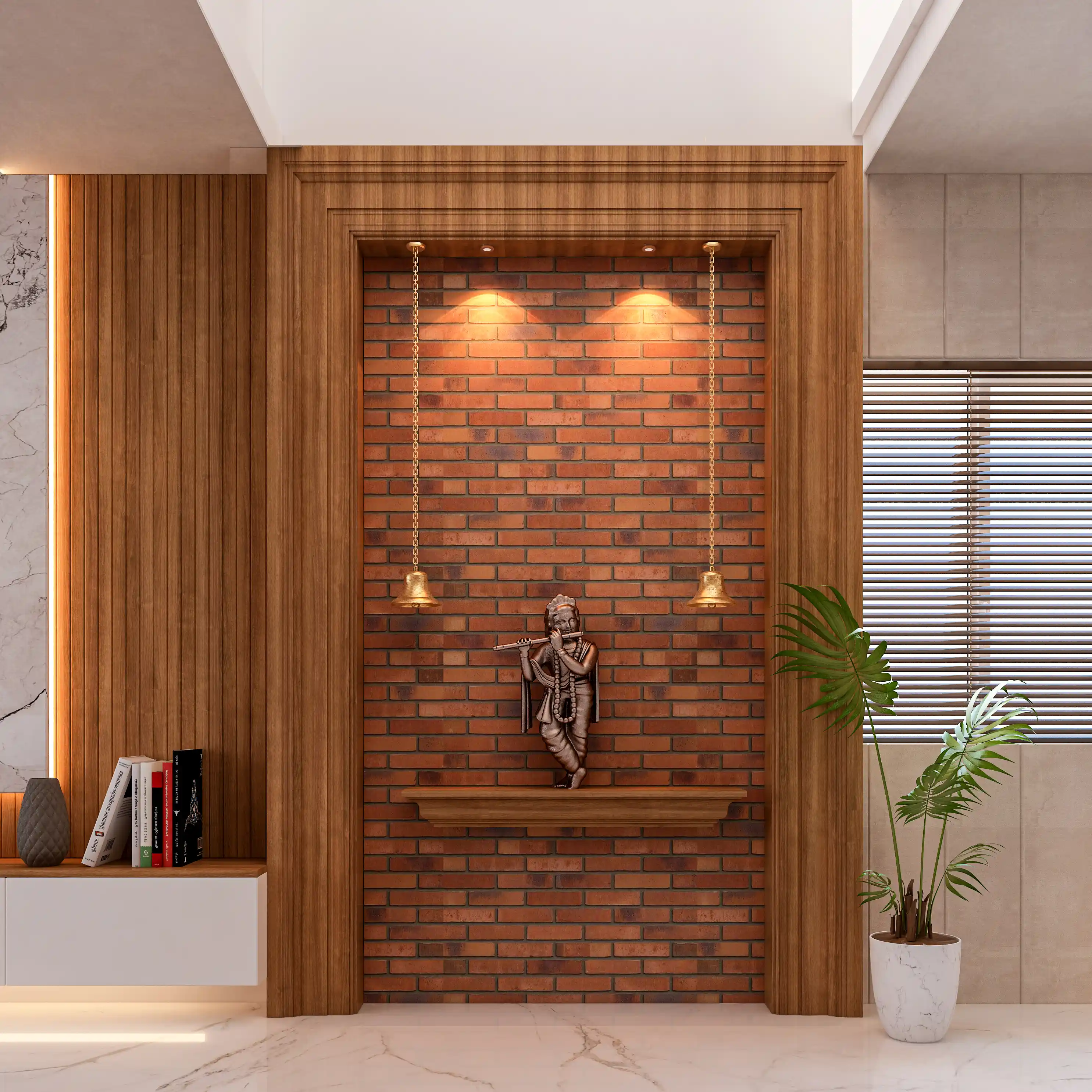 Traditional Puja Room with Brick Wall
