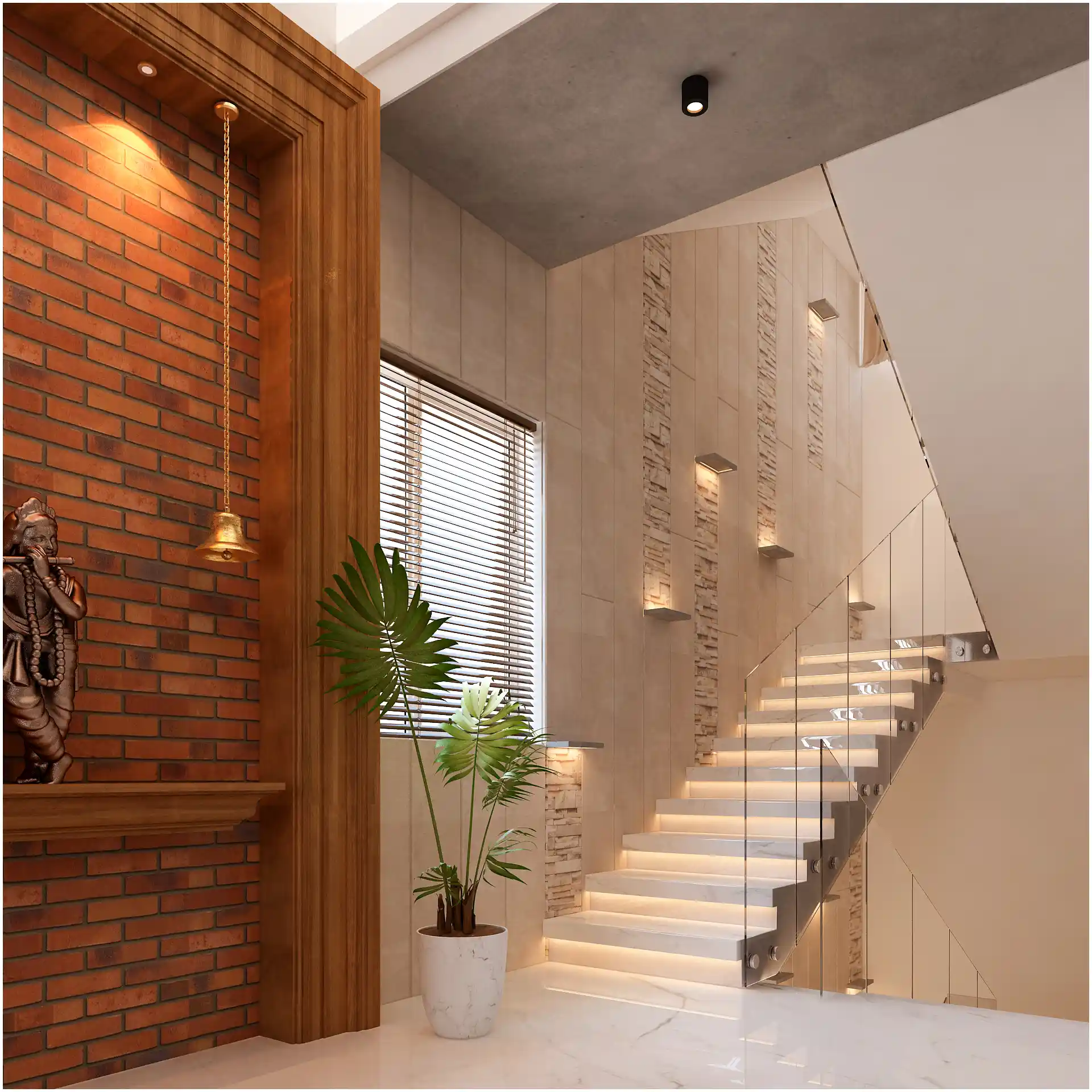 Modern Staircase with Glass Railings