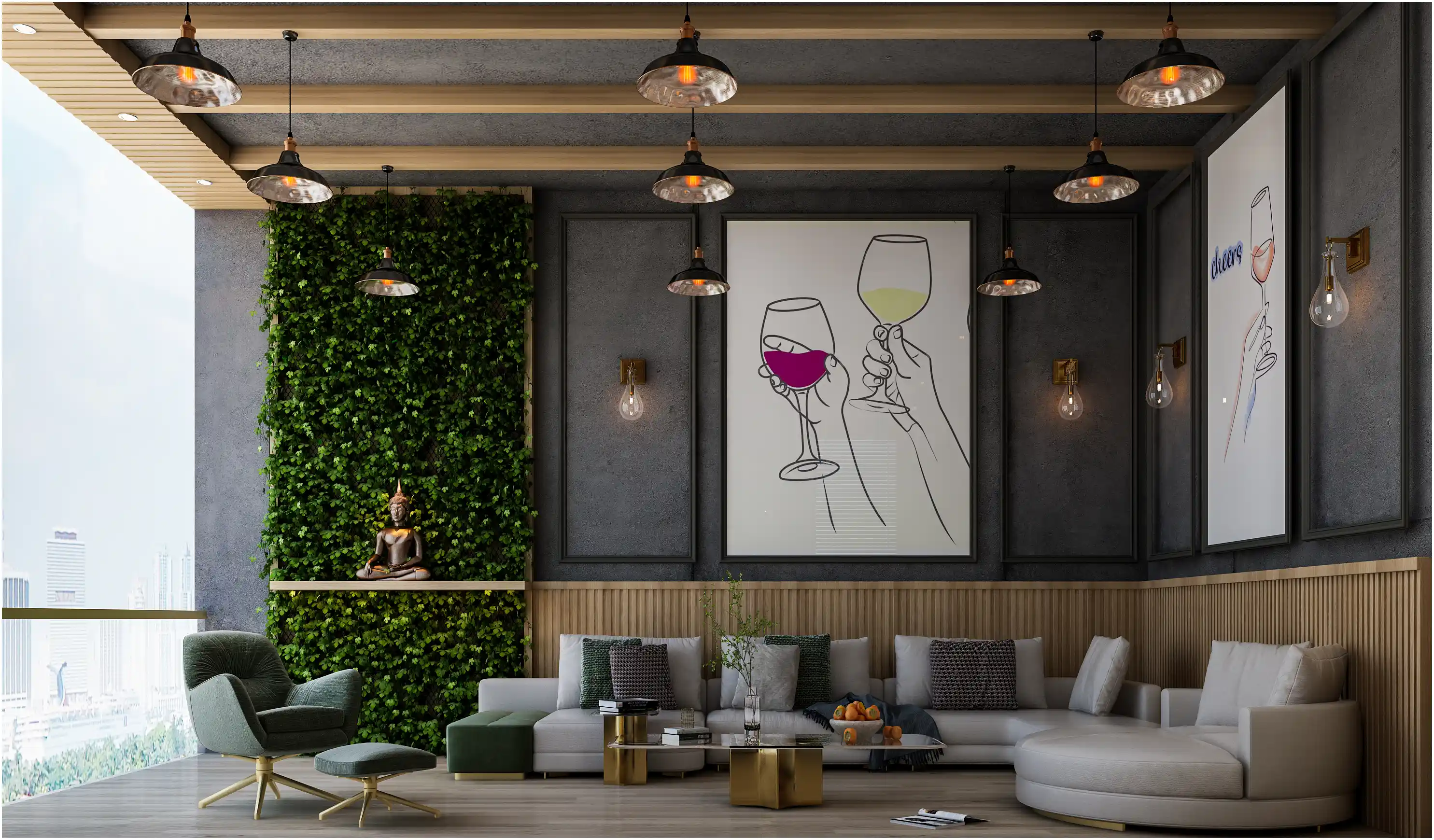 Terrace with Wine-themed Artwork